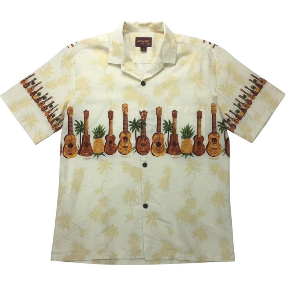 Royal Hawaiian Creations Mens 2XL Ukulele‎ Pineapple Aloha Shirt Made in Hawaii
